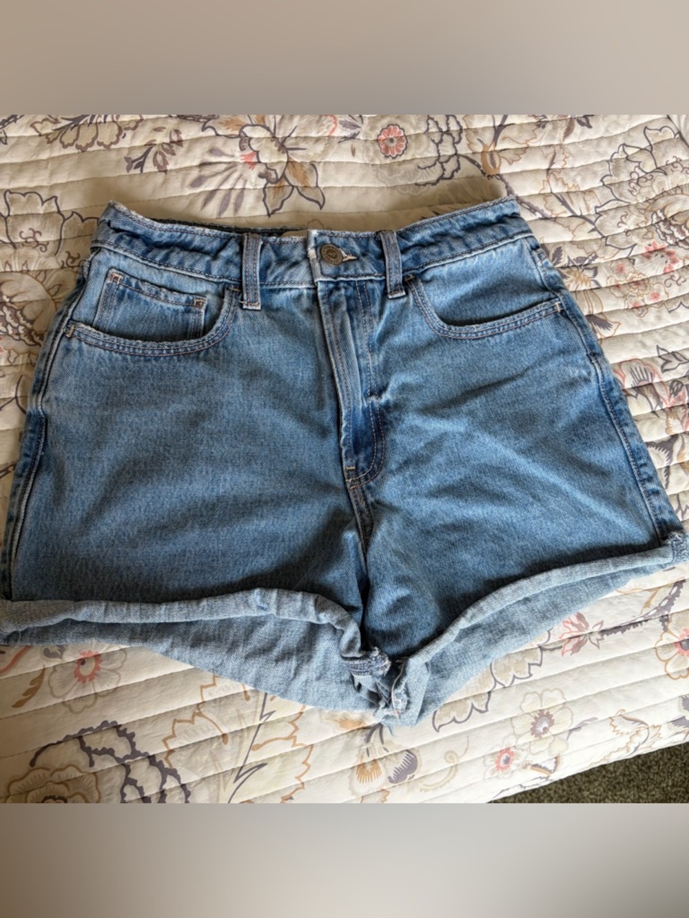 Hollister Mid-Rise Light Blue Denim Shorts with Rolled Hem